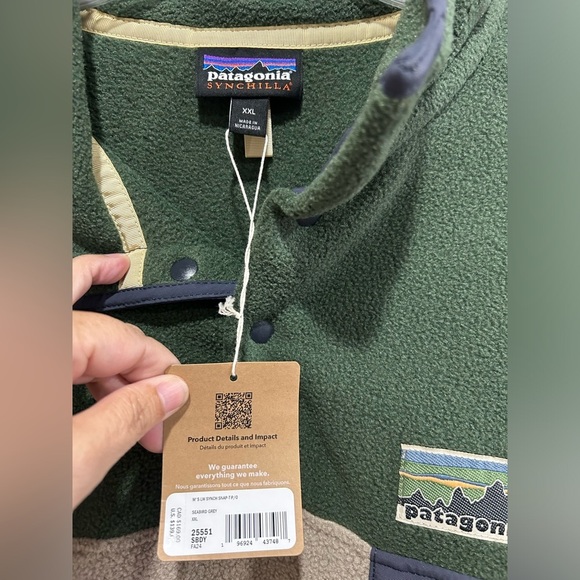 Patagonia Men's XXL Lightweight Synchilla Snap-T Fleece Pullover NWT Green Grey - Picture 5 of 10